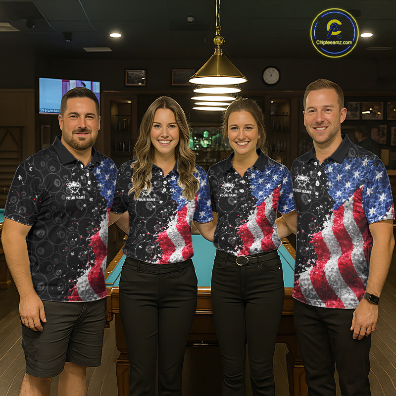 Debris US Flag 8 Ball Pool Polo & 1/4-Zip Shirt For Women Personalized Balls Billiard Gifts NYN2422