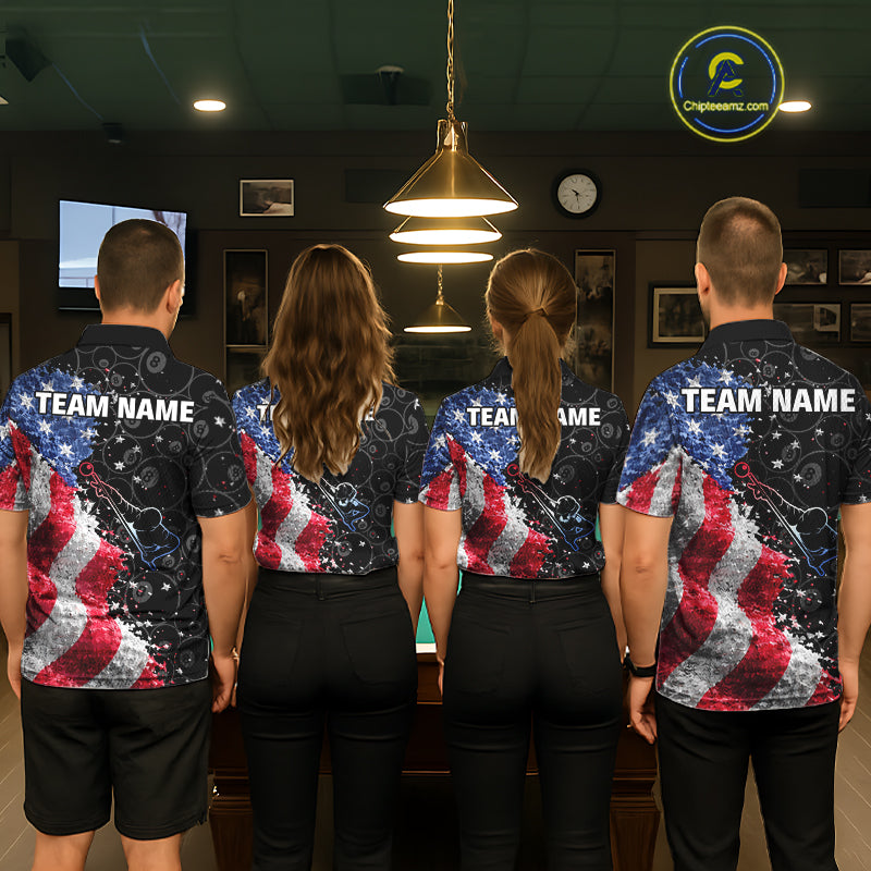 Debris US Flag 8 Ball Pool Polo & 1/4-Zip Shirt For Women Personalized Balls Billiard Gifts NYN2422