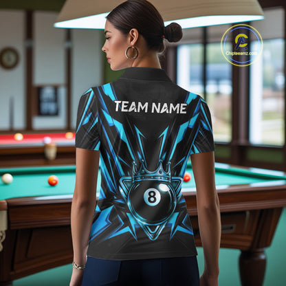 Black And Blue Crown 8 Ball Pool Polo & 1/4-Zip Shirt For Women Personalized Ball Billiard Gifts NYN2424