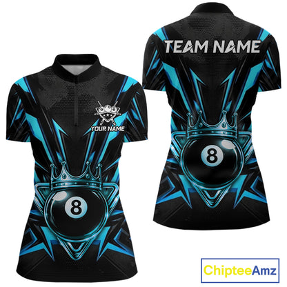 Black And Blue Crown 8 Ball Pool Polo & 1/4-Zip Shirt For Women Personalized Ball Billiard Gifts NYN2424