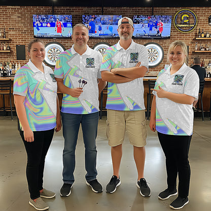 Personalized Green Blue Holographic Dartboard Pattern Women Darts Polo & 1/4-Zip Shirts Dart Team Jerseys NYN2812