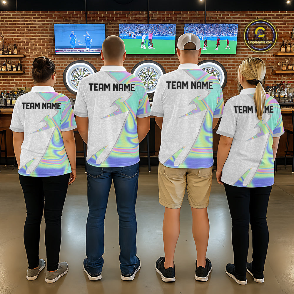 Personalized Green Blue Holographic Dartboard Pattern Women Darts Polo & 1/4-Zip Shirts Dart Team Jerseys NYN2812