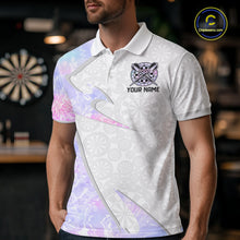 Load image into Gallery viewer, Personalized Pink-Purple Holographic Dartboard Men Darts Polo &amp; 1/4-Zip Shirts Dart Team Jerseys NYN2813
