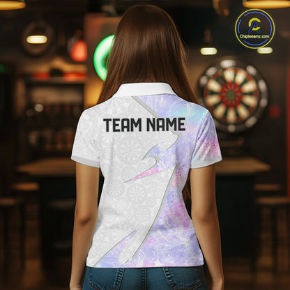 Personalized Pink-Purple Holographic Dartboard Women Darts Polo & 1/4-Zip Shirts Dart Team Jerseys NYN2813