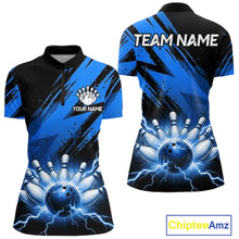Load image into Gallery viewer, Thunder lightning bowling quarter zip shirt for women blue stripes bowling jersey