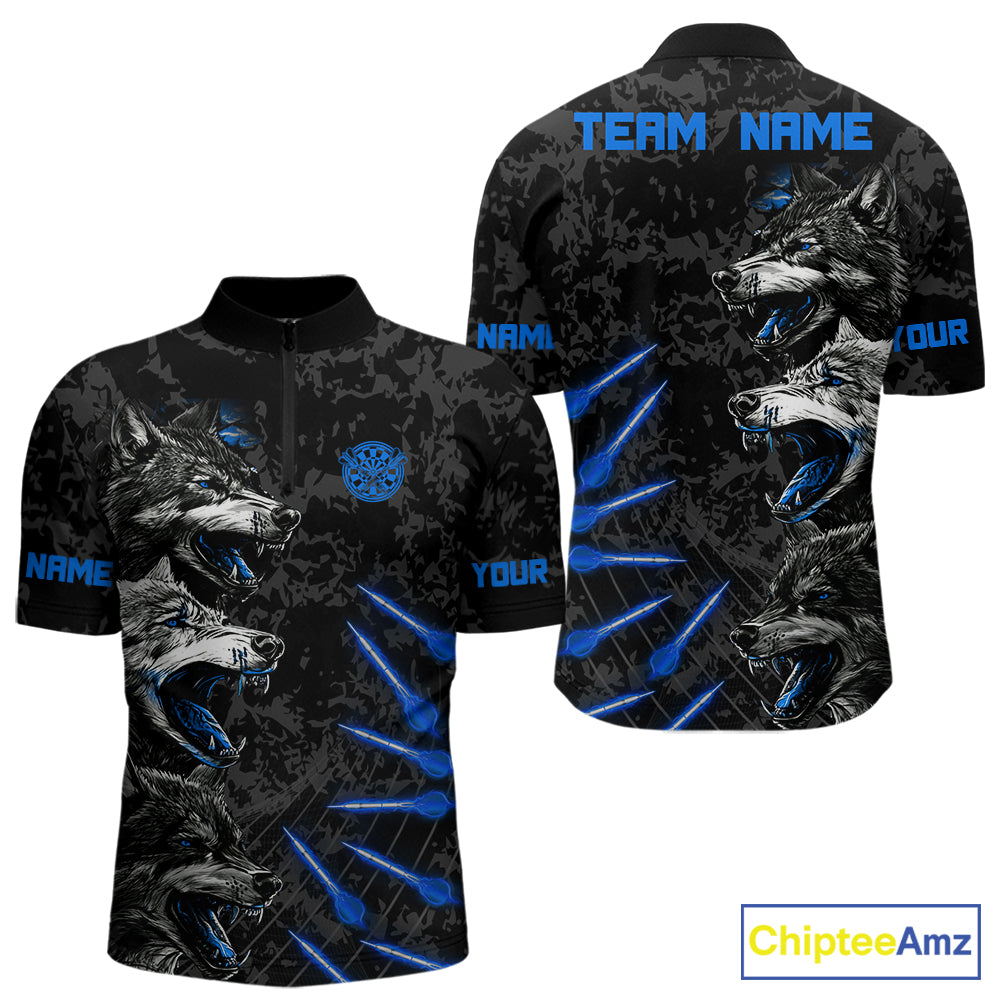 Custom Black And Blue Wolfs Grunge Dart Team Shirts For Men Outfits Dart Tournament Jerseys NYN4014