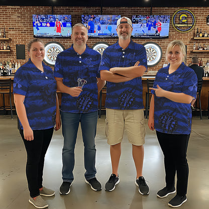 Custom Blue Grunge Wolf Torn Dartboard Men Darts Polo Shirt Wolf Dart League Jerseys NYN2168