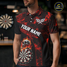 Load image into Gallery viewer, Custom Black &amp; Red Flaming Skull Darts Polo Shirt For Men Skull Dart League Jerseys NYN2169