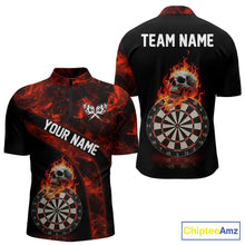 Load image into Gallery viewer, Custom Black &amp; Red Flaming Skull Darts Quarter-Zip Shirt For Men Skull Dart League Jerseys NYN2169