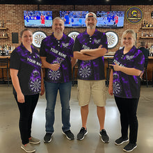 Load image into Gallery viewer, Custom Black &amp; Purple Flaming Skull Darts Quarter-Zip Shirt For Men Skull Dart League Jerseys NYN2170