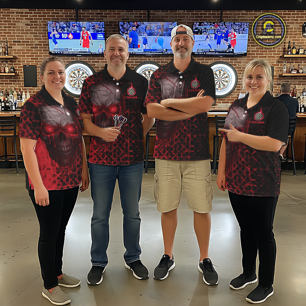 Custom Red Dripping Skull Darts Polo Shirt For Men Fire Flame Skull Dart League Jerseys NYN2175