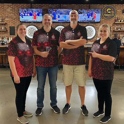 Custom Red Dripping Skull Darts Polo Shirt For Men Fire Flame Skull Dart League Jerseys NYN2175