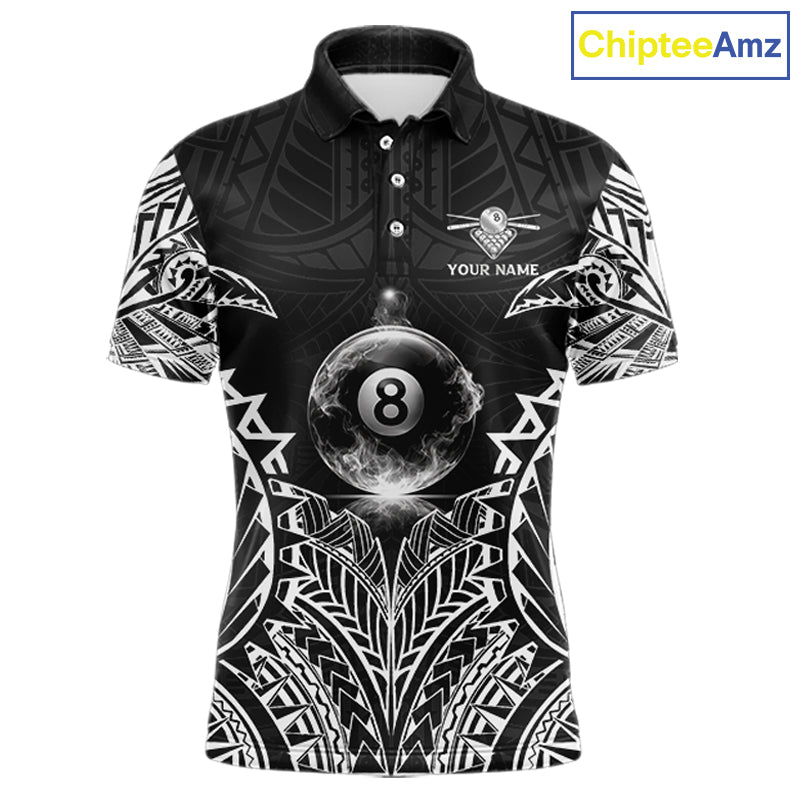 White Tribal Smoke 8 Ball Pool Men Polo & 1/4-Zip Shirt Personalized 3D Ball Billiard Gifts NYN2426