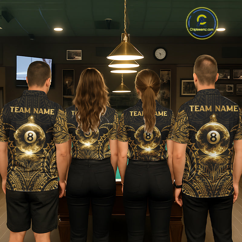 Gold Tribal Smoke 8 Ball Pool Women Polo & 1/4-Zip Shirt Personalized 3D Ball Billiard Gifts NYN2427