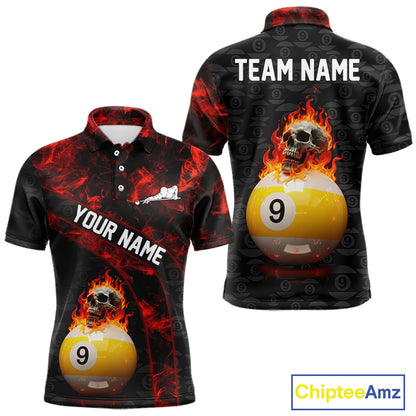 Fire Skull 9 Ball Pool Billiard Team Shirt For Men Custom Red Flames Billiard Ball & Cue Gifts NYN2437