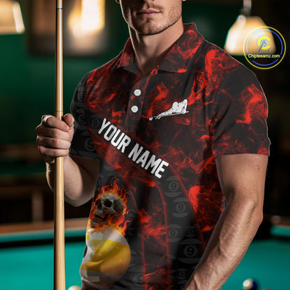 Fire Skull 9 Ball Pool Billiard Team Shirt For Men Custom Red Flames Billiard Ball & Cue Gifts NYN2437