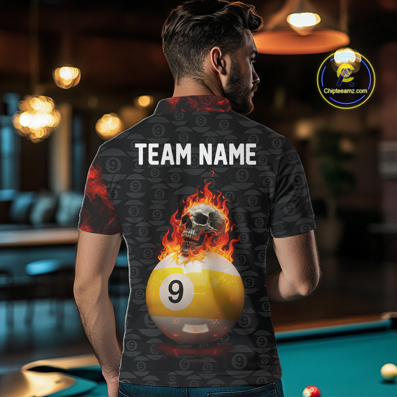 Fire Skull 9 Ball Pool Billiard Team Shirt For Men Custom Red Flames Billiard Ball & Cue Gifts NYN2437