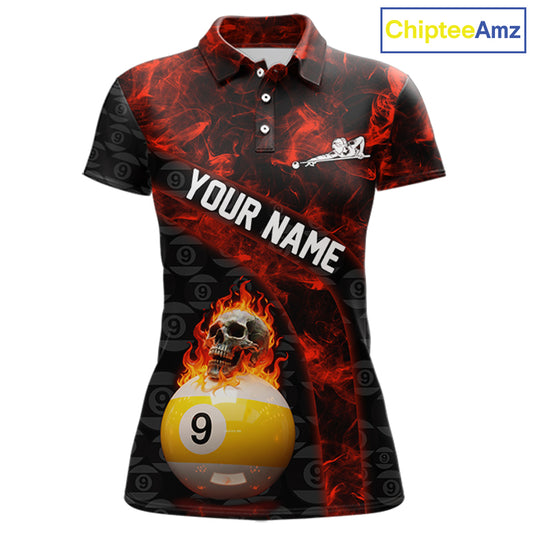 Fire Skull 9 Ball Pool Billiard Team Shirt For Women Custom Red Flames Billiard Ball & Cue Gifts NYN2437
