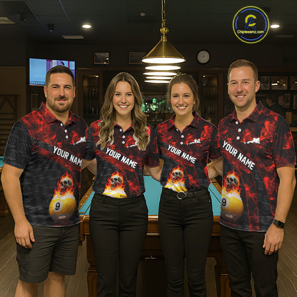Fire Skull 9 Ball Pool Billiard Team Shirt For Men Custom Red Flames Billiard Ball & Cue Gifts NYN2437