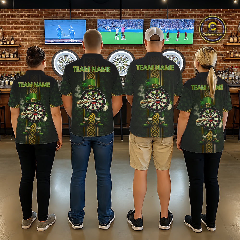 Funny Smoking Dartboard St Patrick's Day Darts Polo Shirt For Men Custom Dart League Shirt NYN2656