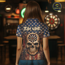 Load image into Gallery viewer, US Flag Retro Cracked Skull Dartboard Women Darts Polo Shirt Custom Patriotic Vintage Dart Shirt NYN2660