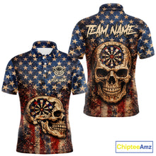 Load image into Gallery viewer, US Flag Retro Cracked Skull Dartboard Men Darts Polo Shirt Custom Patriotic Vintage Dart Shirt NYN2660