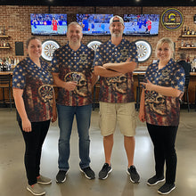 Load image into Gallery viewer, US Flag Retro Cracked Skull Dartboard Women Darts Polo Shirt Custom Patriotic Vintage Dart Shirt NYN2660