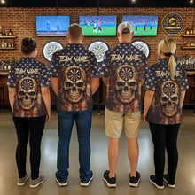 Load image into Gallery viewer, US Flag Retro Cracked Skull Dartboard Women Darts Polo Shirt Custom Patriotic Vintage Dart Shirt NYN2660