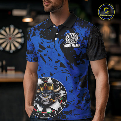Personalized Black & Grunge Crown Blue Funny Bull Cracked Darts Shirts For Men Dart Team Jerseys NYN2817