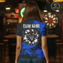 Load image into Gallery viewer, Personalized Black &amp; Grunge Crown Blue Funny Bull Cracked Darts Shirts For Women Dart Team Jerseys NYN2817
