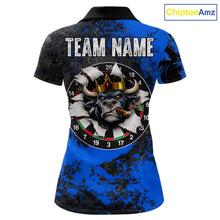 Load image into Gallery viewer, Personalized Black &amp; Grunge Crown Blue Funny Bull Cracked Darts Shirts For Women Dart Team Jerseys NYN2817
