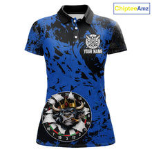 Load image into Gallery viewer, Personalized Black &amp; Grunge Crown Blue Funny Bull Cracked Darts Shirts For Women Dart Team Jerseys NYN2817