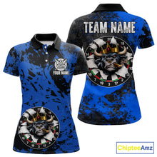 Load image into Gallery viewer, Personalized Black &amp; Grunge Crown Blue Funny Bull Cracked Darts Shirts For Women Dart Team Jerseys NYN2817