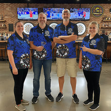 Load image into Gallery viewer, Personalized Black &amp; Grunge Crown Blue Funny Bull Cracked Darts Shirts For Women Dart Team Jerseys NYN2817