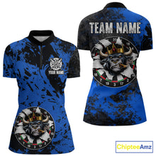 Load image into Gallery viewer, Personalized Black &amp; Grunge Crown Blue Funny Bull Cracked Darts Shirts For Women Dart Team Jerseys NYN2817