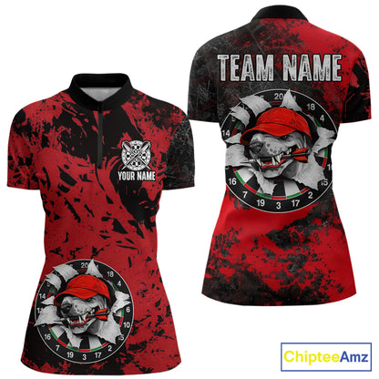 Personalized Black & Grunge Red Funny Cool Dog Cracked Darts Shirts For Women Dart Team Jerseys NYN2818