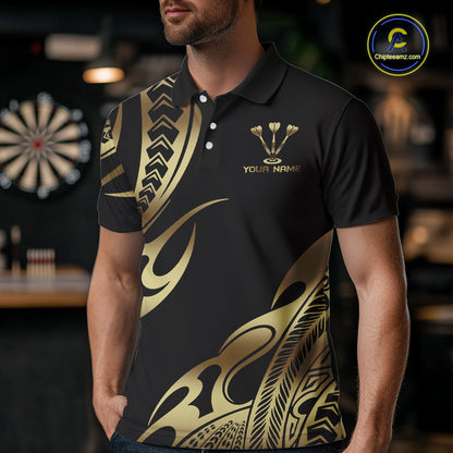 Custom Black & Light Gold Dartboard & Arrow Darts Polo & 1/4-Zip Shirts For Men Dart Team Jerseys NYN2819