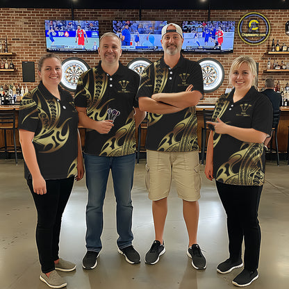 Custom Black & Light Gold Dartboard & Arrow Darts Polo & 1/4-Zip Shirts For Women  Dart Team Jerseys NYN2819