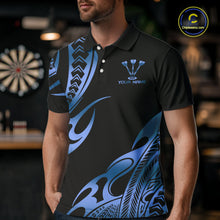 Load image into Gallery viewer, Custom Black &amp; Light Blue Dartboard &amp; Arrow Darts Polo &amp; 1/4-Zip Shirts For Men Dart Team Jerseys NYN2820
