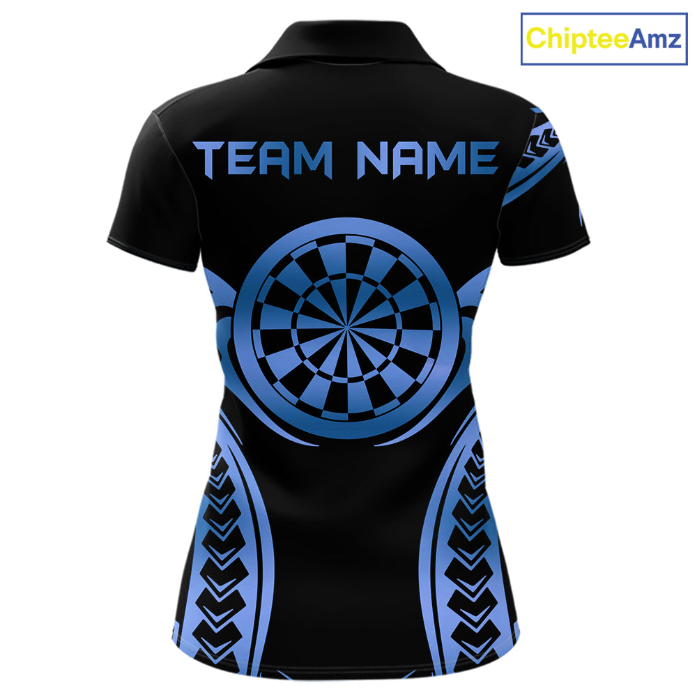 Custom Black & Light Blue Dartboard & Arrow Darts Polo & 1/4-Zip Shirts For Women Dart Team Jerseys NYN2820