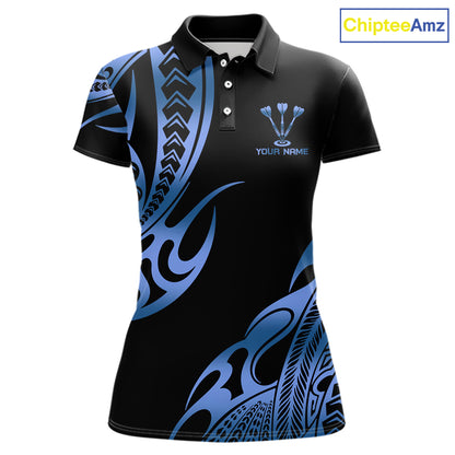 Custom Black & Light Blue Dartboard & Arrow Darts Polo & 1/4-Zip Shirts For Women Dart Team Jerseys NYN2820