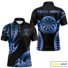 Load image into Gallery viewer, Custom Black &amp; Light Blue Dartboard &amp; Arrow Darts Polo &amp; 1/4-Zip Shirts For Men Dart Team Jerseys NYN2820
