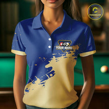 Load image into Gallery viewer, Gold Blue Splatter Billiard Custom Women Billiard Polo &amp; 1/4-Zip Shirts Pool Billiard Team Jerseys NYN3013