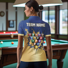 Load image into Gallery viewer, Gold Blue Splatter Billiard Custom Women Billiard Polo &amp; 1/4-Zip Shirts Pool Billiard Team Jerseys NYN3013