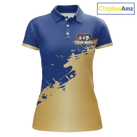 Gold Blue Splatter Billiard Custom Women Billiard Polo & 1/4-Zip Shirts Pool Billiard Team Jerseys NYN3013