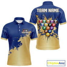 Load image into Gallery viewer, Gold Blue Splatter Billiard Custom Men Billiard Polo &amp; 1/4-Zip Shirts Pool Billiard Team Jerseys NYN3013
