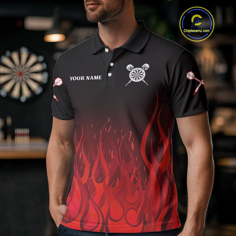 Deep Burgundy Flame Pattern Dartboard Custom Dart Shirt For Men, Dart Jerseys NYN0244