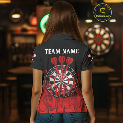 Deep Burgundy Flame Pattern Dartboard Custom Dart Shirt For Women, Dart Jerseys NYN0244