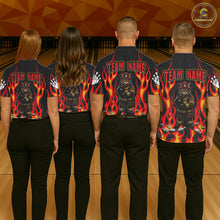 Load image into Gallery viewer, Personalized Funny Cat Firefighter Fire Flame Women Bowling Shirt Custom Team Shirts For Bowlers NYN3191