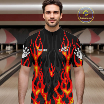 Personalized Funny Cat Firefighter Fire Flame Men Bowling Shirt Custom Team Shirts For Bowlers NYN3191